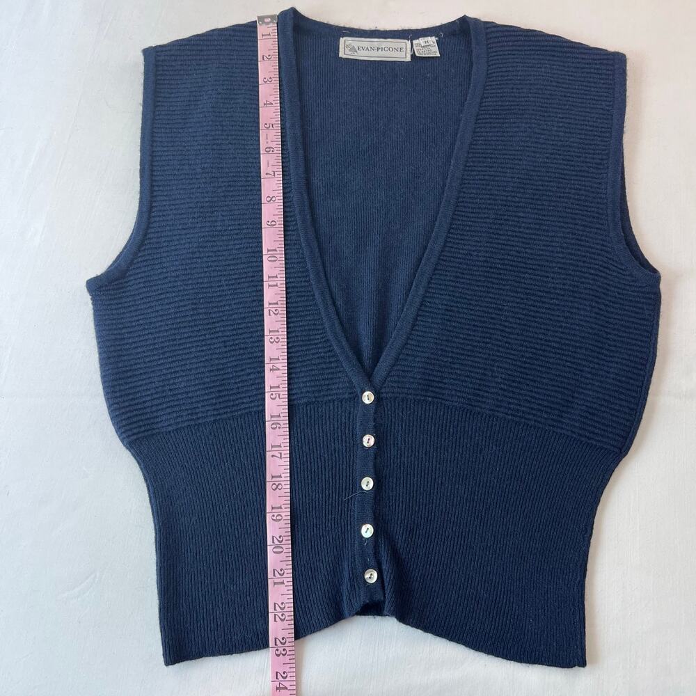 Evan Picone Vintage Lambswool Angora Navy Blue Sweater Vest women's Size Medium - Picture 7 of 8